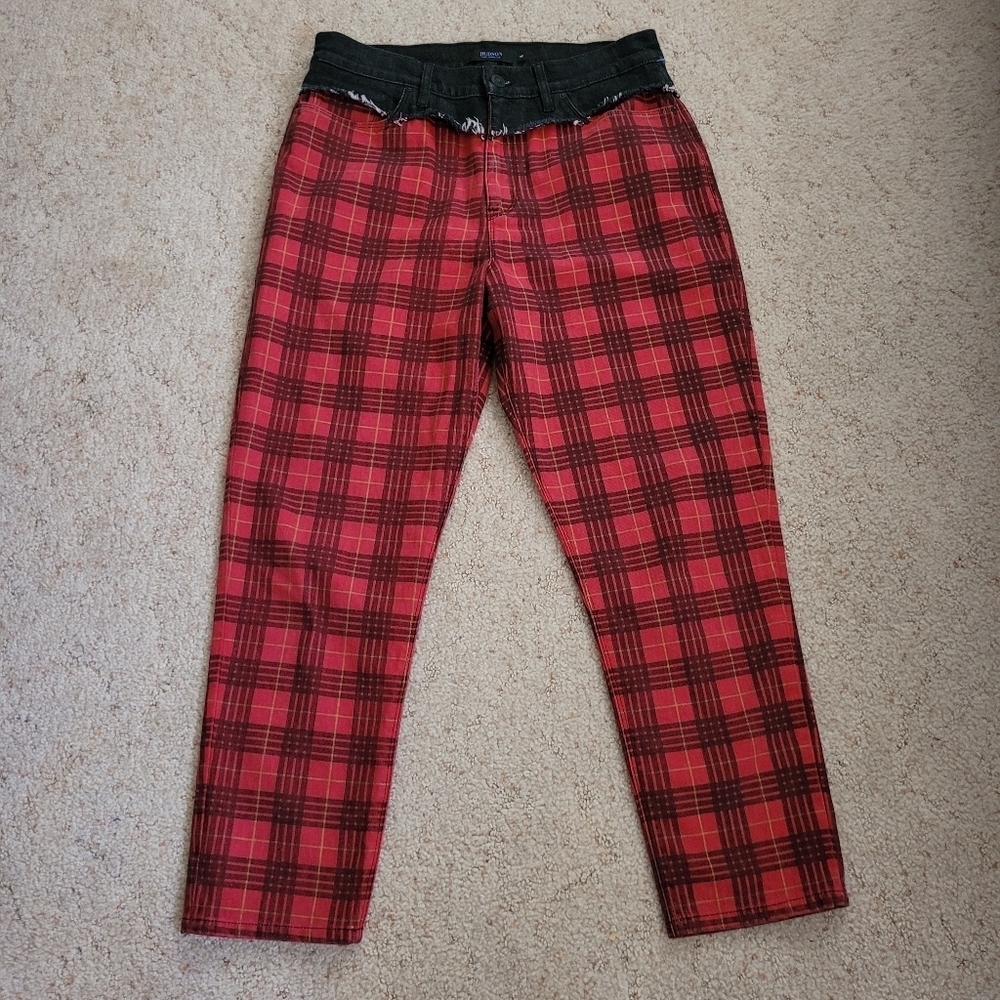 Hudson Red Plaid Bettie Taper Jeans